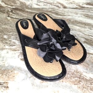 B.O.C. Born Concept Floral Thong Wedge Sandal Black Size 11M